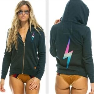 Aviator Nation RARE Double Bolt Lightning Zip Hoodie Sweatshirt Small